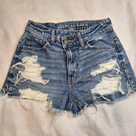 American Eagle Outfitters Blue Distressed Jean Shorts - Picture 1 of 11
